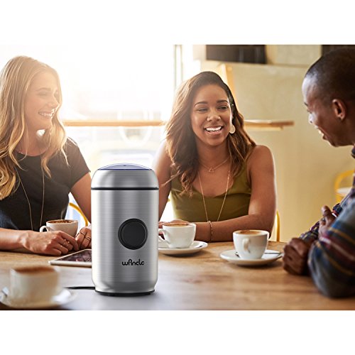 WANCLE Coffee Electric One-Touch Pepper Grinder for Salt,Spice,Herb,Nuts with Smart Overheat Protection and Lid Safety Lock,Brushed Stainless Steel Housing Cleaner