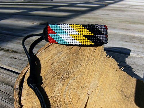 Native American style handmade beaded leather bracelet