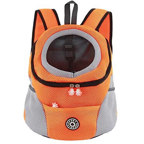 M MUNCASO Dog Carrier Backpack Small Pet Travel Bag Puppy Pet Front Pack with Breathable Head-Out Design and Waterproof Bottom Airline Approved for Outdoor Hiking Travel (M,Orange)