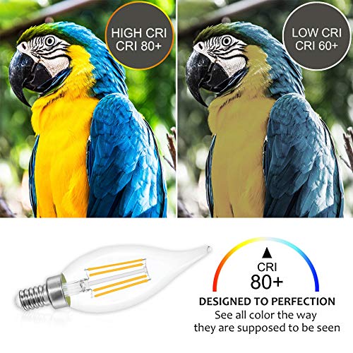 Sailstar Dimmable LED Candelabra Bulbs,40W Equivalent,4000K Daylight White,4 Watt Chandelier Light Bulb,LED Edison Bulb,E12 Base Filament Flame Tip,500 Lumen,6 Pack