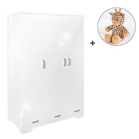Baby Kleiderschrank Schrank Memi in Weiß Hochglanz HG inkl. Spieluhr