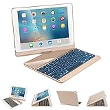 SENGBIRCH Compatible Keyboard case iPad 9.7 2018 - iPad 9.7 2017 - iPad Air 2/1 - iPad Pro 9.7-7 Color Backlit Keyboard - 360 Rotation - Auto Weak and Sleep - iPad Keyboard case, (9.7, Gold)