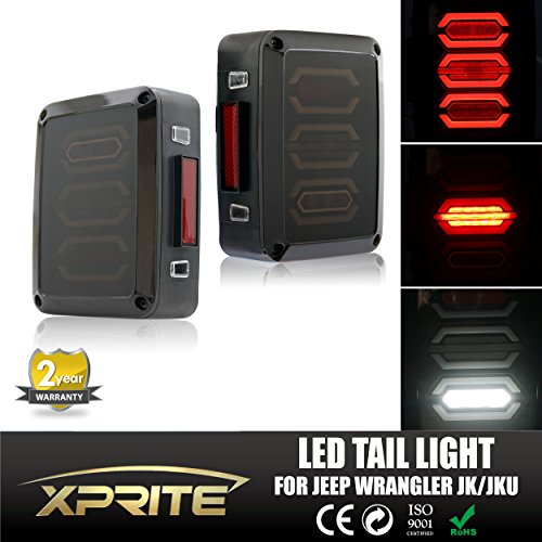 Xprite G3 Diamond Series Smoke Lens Red LED Tail Brake Light Assembly w/ Turn Signal & Back Up For Jeep Wrangler JK JKU 2007 – 2017