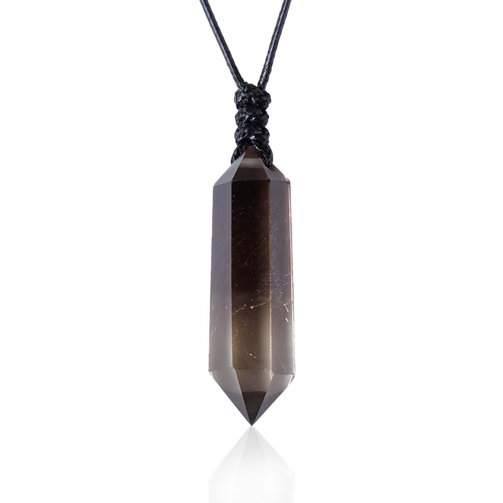 RJINGSHI Crystal Necklace for Women Natural Smoky Quartz Crystal Gemstone Handmade Adjustable Woven Healing Men and Women Pendant Gift