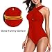 W YOU DI AN Women's Swimsuits Plus Size One Piece Tummy Control Ruched Full Lined Swimsuit Front Cross Backless Bathing Suit Red