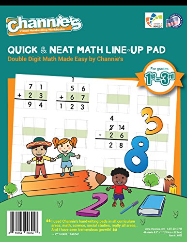 Channie's Double Digit Math LineUp Workbook improve Math Accuracy for 1st-3rd grades 80 pages 8 x 11.5 with hard board back