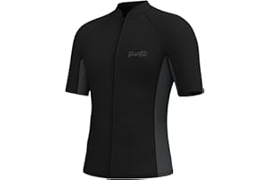 GoldFin Men Wetsuit Top, Mens Short Sleeve Wet Suit Neoprene Jacket 2mm Front Zipper Wetsuits Shirt Cold Water Swim Scuba Diving Surfing Snorkeling