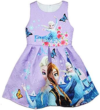 Lovelygift Frozen Girl's Pure Cotton Autumn and Winter Dress Purple/Pink