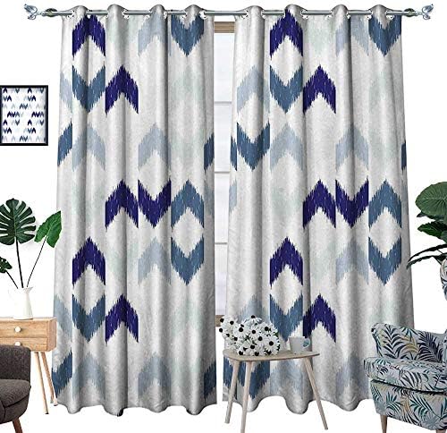 luvoluxhome Kids Curtains Heat Blocking Curtains for Living Room/Bedroom Ethnic Ikat Chevron with Hazy Zigzag Folk Traditional Image Slate Blue Grey Indi 96.5"X72"