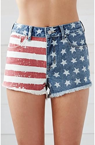 Bullhead Denim Co. Womens American Flag High Rise Cutoff Denim Shorts