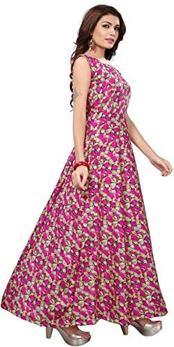 sanjana collection women's benglori satin printed semi-stitched gown