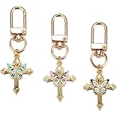 SKIAJEWL Small Butterfly Keychain Set Pack of 3 Tiny Blue Pink Purple Colors Cute Key Chain for Women Backpack Purse Wallet Handbag Personalized Keyring (CROSS-3PCSFLOWER)
