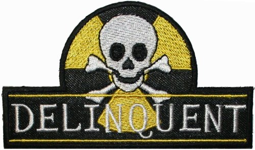 Delinquent Skull Crossbones Iron On Patch Kalan