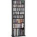 Leslie Dame High Capacity Oak Veneer Multimedia Storage Rack, Black