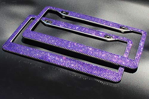 JUSHACHENGTA 8 Rows Handmade Bling Bling Rhinestones Stainless Steel Car License Plate Frame with Screws Caps-2 Pack - Thumbnail 4