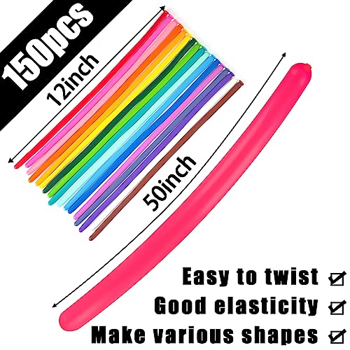 LovesTown 150PCS Twisting Balloons for Animal Shapes, 260 Long Balloons Magic Balloons 12 inch Animal Balloons Bulk for Birthday Clown Wedding Party Decor 17 Assorted Colors