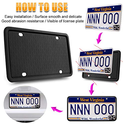 Cadaleem License Plate Frame, Black License Plate Frame, Silicone License Plate Frame with Rust-Proof, Rattle-Proof, Weather-Proof - Thumbnail 6