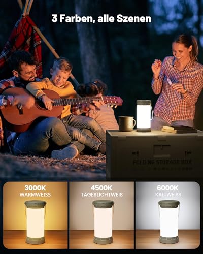 Glocusent Camping Lamp & Tent Lamp: 1500 lm Camping Light 135 LED, 200 Hours, 5000 mAh with 3 Colours and 5 Brightness Levels, SOS, Rechargeable Lantern for Power Outages, Camping, Hiking, Emergencies