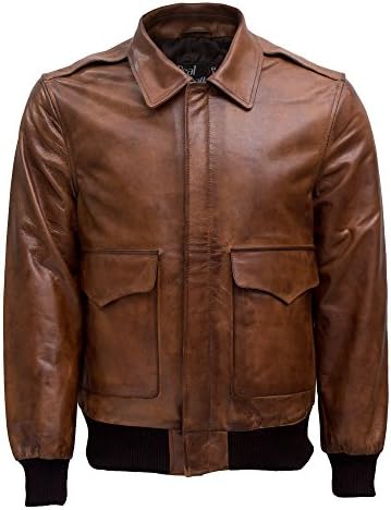 Mens Air Force A-2 Flight Bomber Cowhide Leather Inspired Jacket - Brown Wax