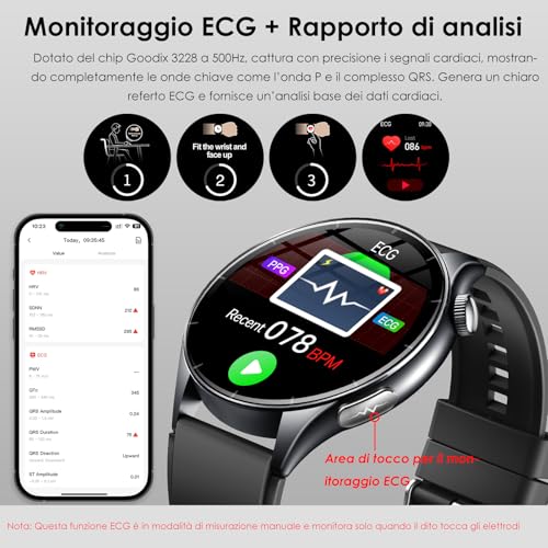 2026 New Men's Smartwatch with ECG/Blood Pressure/Sleep/Emotions/Fatigue/BMI/Temperature/Heart Rate Monitor, 1.56 Inch AMOLED Healthy Fitness Watch with LED Flashlight/Phone Function/SOS Button