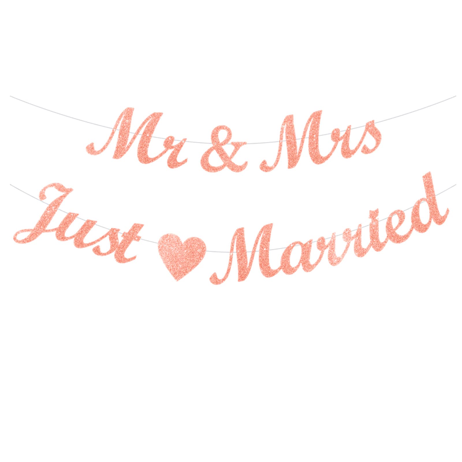 bng-bng Just Married Banner Mr & Mrs Bunting Mr And Mrs Garland Wedding Party Decoration for Bachelorette Bridal Shower Engagement Wedding Party Decor Supplies Rose Gold