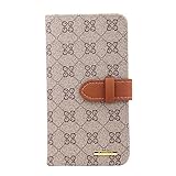 RAYTOP Luxury Classic Brown GG Logo Leather Wallet Cases Flip Covers for Samsung Galaxy Note 3 Note3 with Kickstand Men Women Stylish Classy Vintage Decent Sleek Unique Mattee Multipurpose Card Holder
