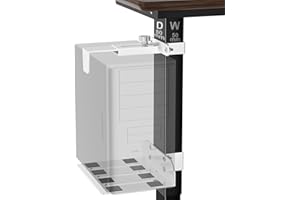 COJEWE Under Desk PC Mount - No Drilling 40 lb Capacity, CPU Holder Under Desk, Adjustable Height and Width, Clamp-on Desk Leg PC Mount for Standing Desks (Fits 80mm×50mm Legs), with Non-Slip Pads, White