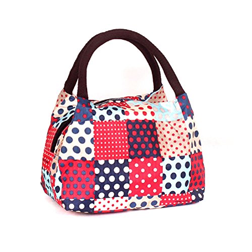 MiCoolker Round Handle Casual Fashion Printing Handbags Hand Carry Bag Lunch Bag Packet Tote Travel Zipper Organizer Box, Dot - Thumbnail 2