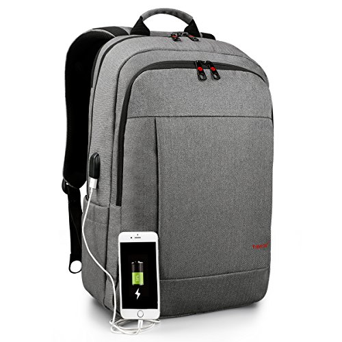 Tigernu Slim Business Waterproof Laptop Backpack with USB Charging Port Anti-Theft Travel school Bag Fits for 15.6 inch laptop and Computer TGN-3142USB (Light Grey)