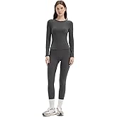 SUUKSESS Women 2 Piece Workout Set Tummy Control Legging Long Sleeve Workout Top