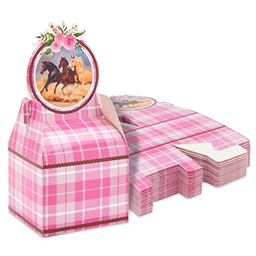 BLUE PANDA 36 Pack Pink Plaid Horse Party Favor Treat Boxes for Cowgirl Birthday Supplies (3.5 x 2.75 In, Pink)