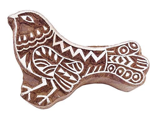 Bird Wood Block Art Decorative Handcarved Wooden Textile Stamp Printing Block