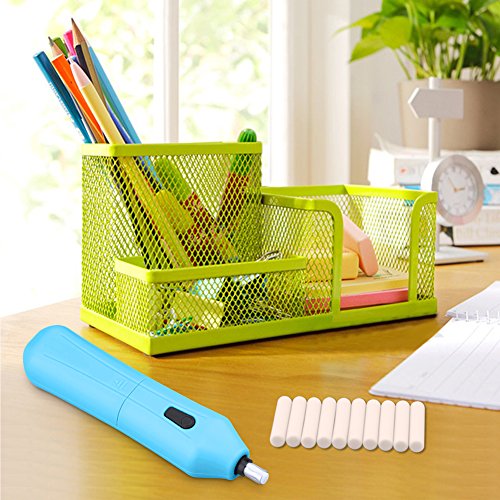 Electric Eraser Kit - XREXS Battery Operated Eraser with 10 Eraser Refills, Auto Pencil Eraser for Students, Artists 2 AAA Batteries not included (blue)