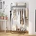 LANGRIA Compact Free-Standing Garment Rack Made of Sturdy Iron with Spacious Storage Space, 2 Shelves, 1 Clothes Hanging Rod, Heavy Duty Clothes Organizer for Bedroom, Entryway (Black)