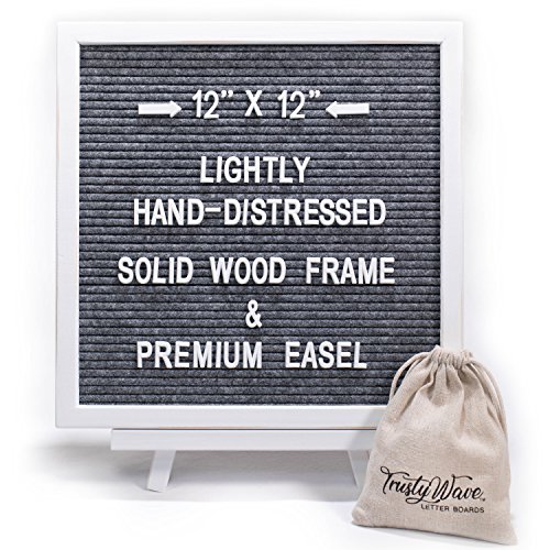 Felt Letter Message Board - Gray | 12x12 inch White Rustic Solid Wood Frame & Easel Stand | Changeable Wooden Letterboard Includes 356 White Letters, Numbers & Emojis | by TrustyWave - Thumbnail 6