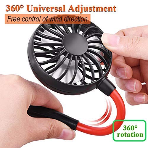 Hand Free Personal Fan - Portable USB Battery Rechargeable Mini Fan - Headphone Design Wearable Neckband Fan Necklance Fan Cooler Fan with Dual Wind Head for Traveling Outdoor Office Room (Black)