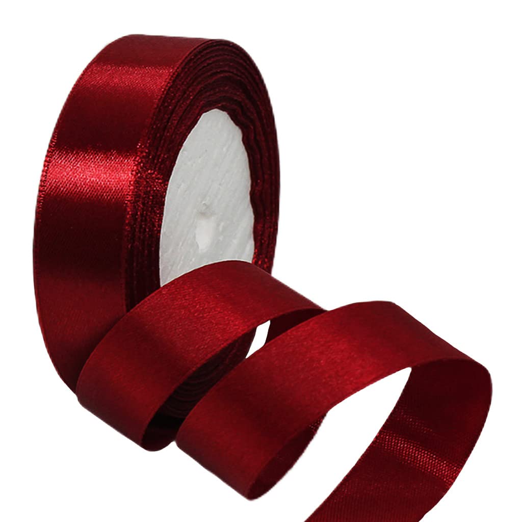 25mm Burgundy Ribbon for Gift Wrapping,22m Fabric Thick Dark Red Satin Ribbon Christmas Ribbons for Crafting,Bouquets,Wedding,Gift Wrapping Bow,Car,Presents,Cake Xmas Decorations
