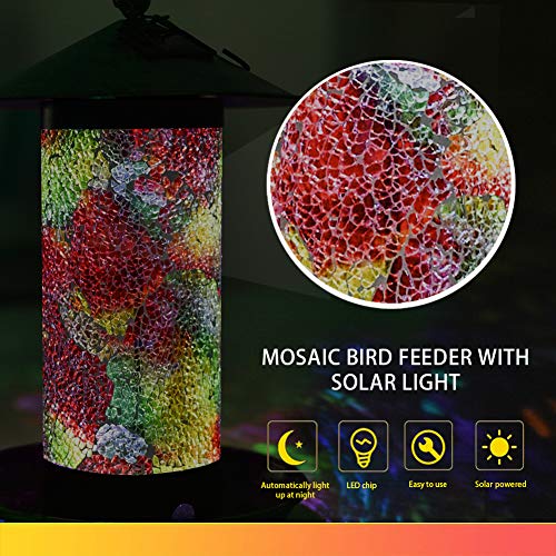 XDW-GIFTS Solar Bird Feeder for Outside Hanger - Solar Powered Garden Deck Patio Backyard Lights Lantern Bird House Wild Hanging Birdfeeder Waterproof Unique Mosaic Copper Bird Feeder for Outdoor - Thumbnail 3