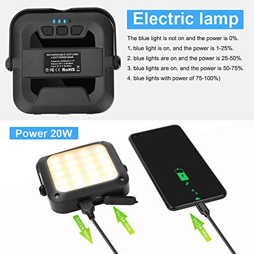 Tragbarer LED Arbeitsscheinwerfer, FUJIWAY Wiederaufladbares Outdoor Flutlicht Campinglampe mit Batterie, 5 Modi… – Bild 4