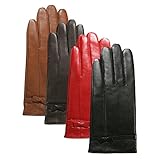 Luxury Lane Women's Cashmere Lined Leather Gloves with Bow