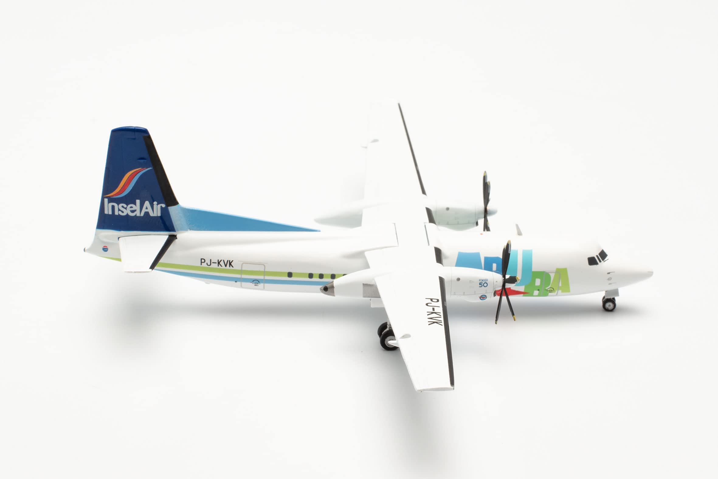 herpa 571982 F-50 1/200 Island Air Fokker 50 - PJ-KVK Model Aeroplane Model Building Miniature Models Collectable Multi-Coloured