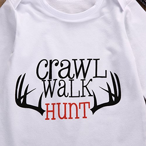 Baby Boys Crawl Walk Hunt Deer Horn Bodysuit and Pants Outfit with Hat (70(0-6M), White)