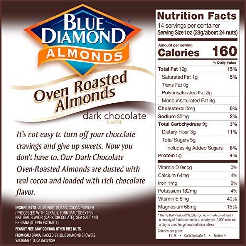 Blue Diamond Almonds Oven Roasted Dark Chocolate Flavored Snack Nuts, 14 Oz Resealable Bag (Pack of 1) - Image 5