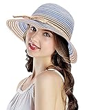 LRKC Classic Multi-Colored Roll-Able Straw Sunhat for Women Blue