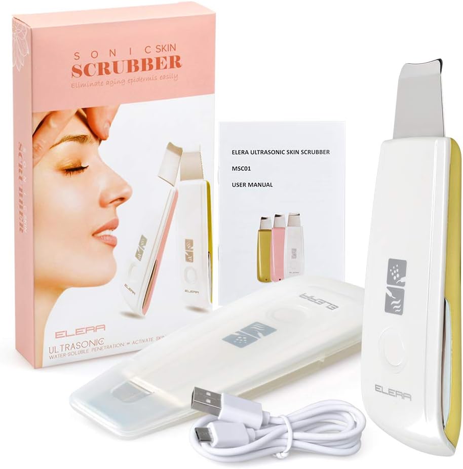 ELERA Facial Ultrasonic Skin Scrubber Spatula Facial Extractor & Exfoliation Blackhead Removal USB Rechargeable for Facial Oil Dirty Pore Deep Clean Exfoliation