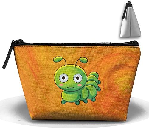 Green Caterpillar Trapezoid Travel Bag Portable Storage Pouch Makeup Waterproof Toiletry Cosmetic Bags Brush Zipper Wallet Hangbag Pen Organizer Carry Case Wristlet Holder