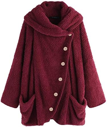 iFRich Women Plus Size Coat Winter Warm Long Sleeve Button Down Fleece Sweater Pullover Tops Loose Hooded