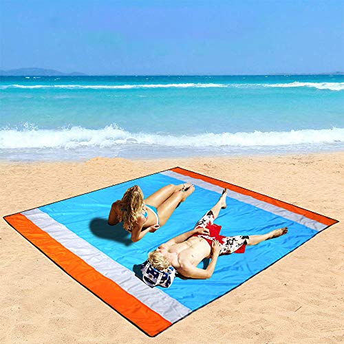 Hisung Sand Free Beach Nlanket, Quick Drying Portable Compact Lightweight Beach Mat – Water/Heat Resistant–Sand Proof Outdoor Beach Blanket for Travel, Camping, Hiking and Music Festivals (82‘’×79‘’)