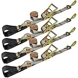 Vulcan Silver Series 1-Ply Flexible Axle Tie Down Combo Strap w/ Snap Hook Ratchet (2'' x 102'' - Pack of 4) Safe Working Load - 3,300 lbs.