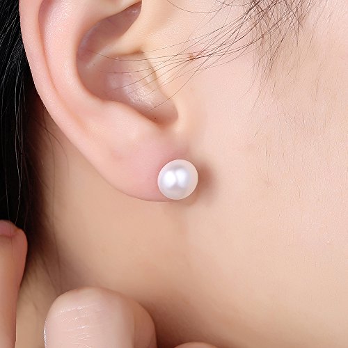 Alyc Pearl Earrings 12mm Genuine Freshwater Cultured Pearl White Button Stud Earrings with 925 Sterling Silver for Women Girls (11.5-12.0mm)